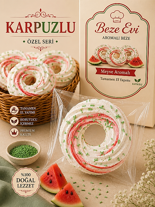 KARPUZLU HALKA BEZE - KOLİ İÇİ 50 ADET